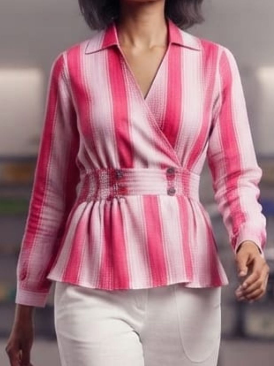 Pink Striped Wrap Peplum Top